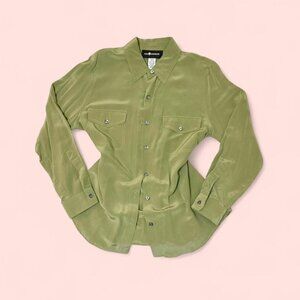 Sag Harbor sage green 100% silk button-up shirt with a 90s vibe